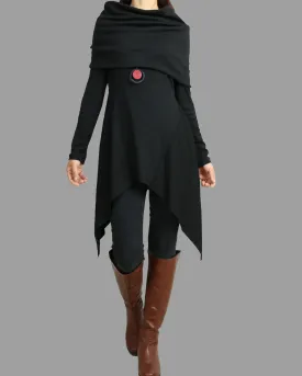 Cotton tunic tops, shawl collar top, knit tunic dress, plus size sweatshirt, oversized knit top, asymmetrical t-shirt(Y1084)