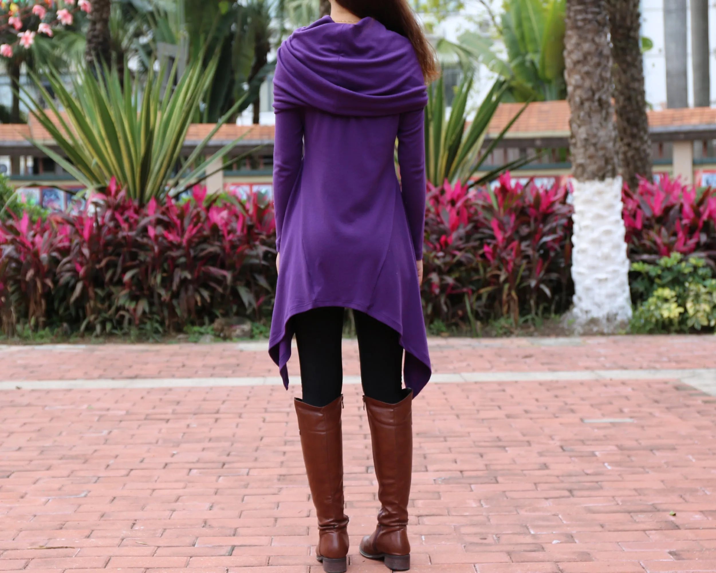 Cotton tunic tops, shawl collar top, knit tunic dress, plus size sweatshirt, oversized knit top, asymmetrical t-shirt(Y1084)