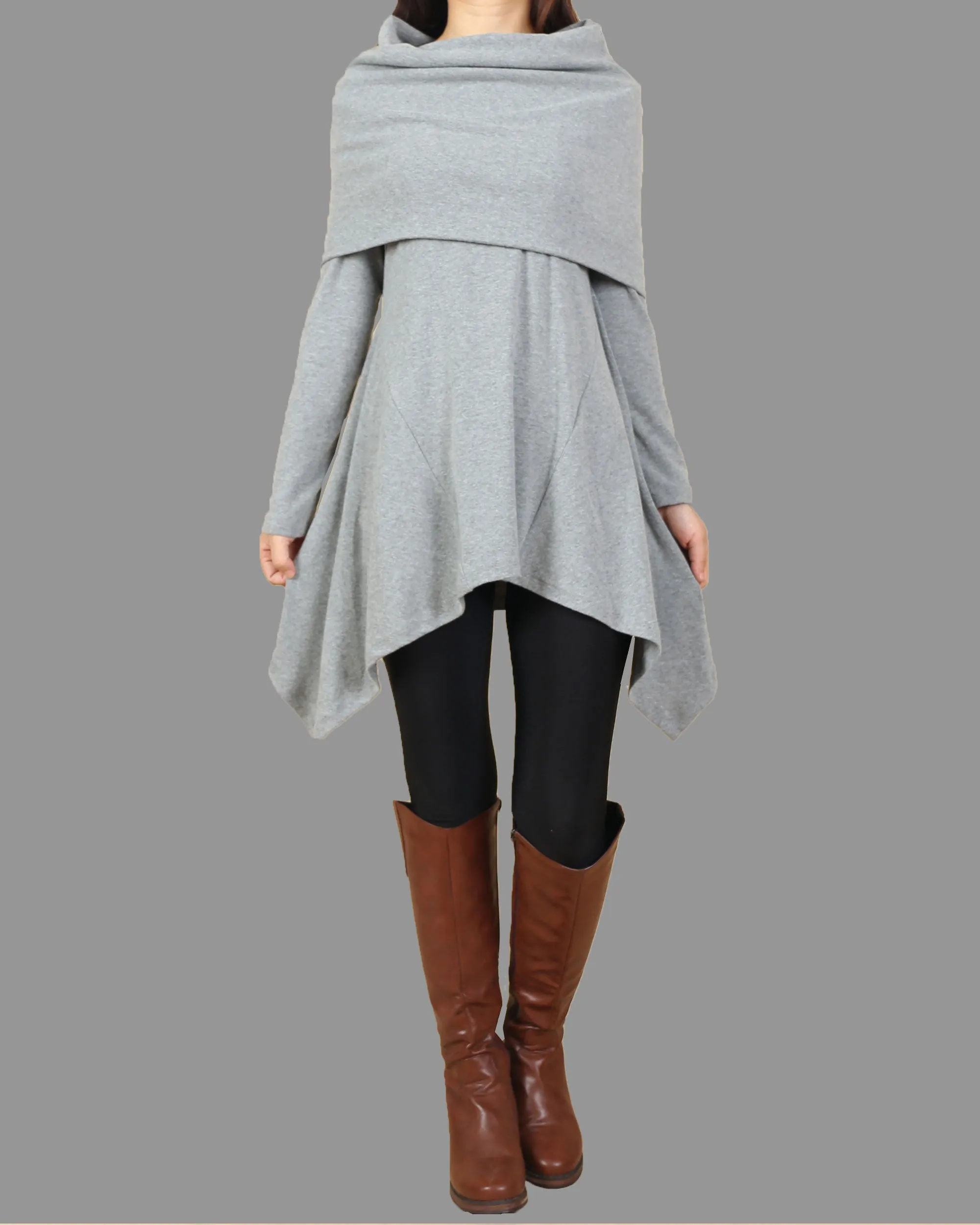Cotton tunic tops, shawl collar top, knit tunic dress, plus size sweatshirt, oversized knit top, asymmetrical t-shirt(Y1084)