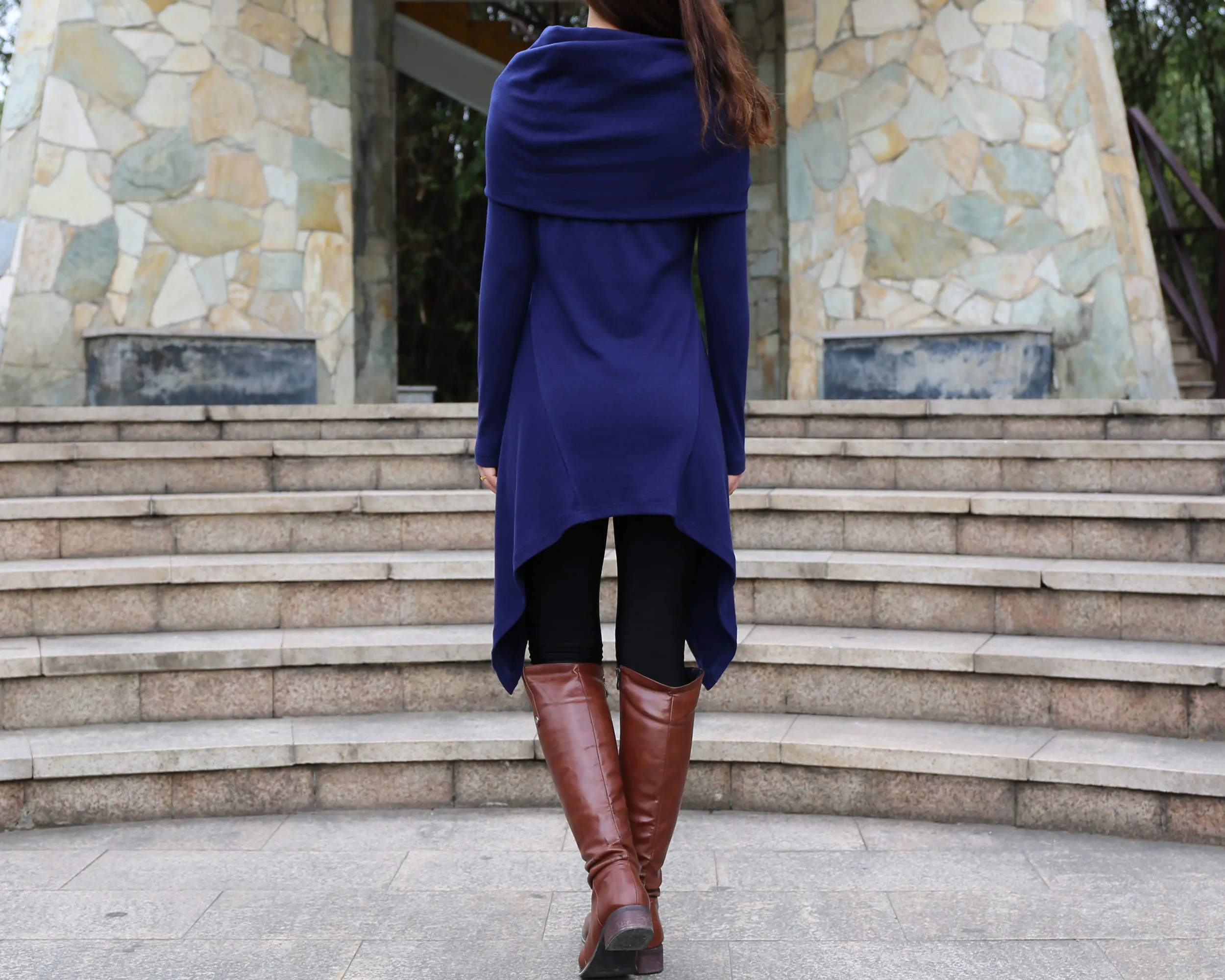 Cotton tunic tops, shawl collar top, knit tunic dress, plus size sweatshirt, oversized knit top, asymmetrical t-shirt(Y1084)