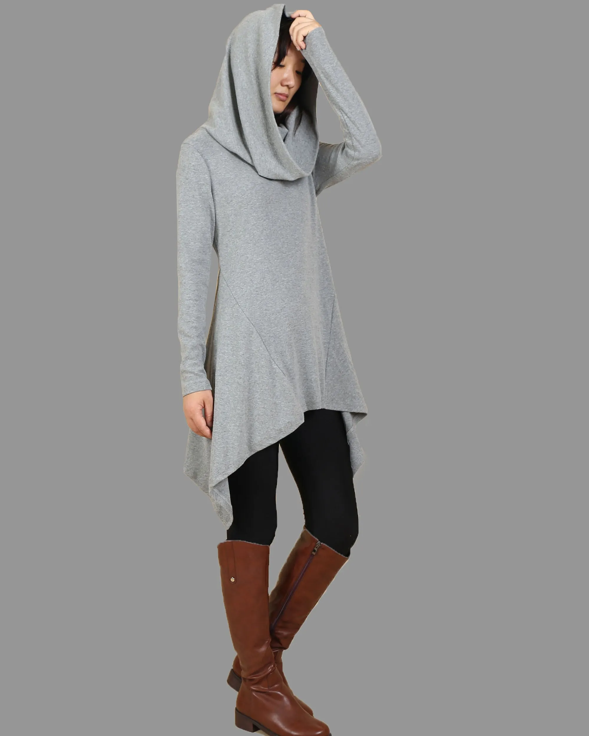 Cotton tunic tops, shawl collar top, knit tunic dress, plus size sweatshirt, oversized knit top, asymmetrical t-shirt(Y1084)