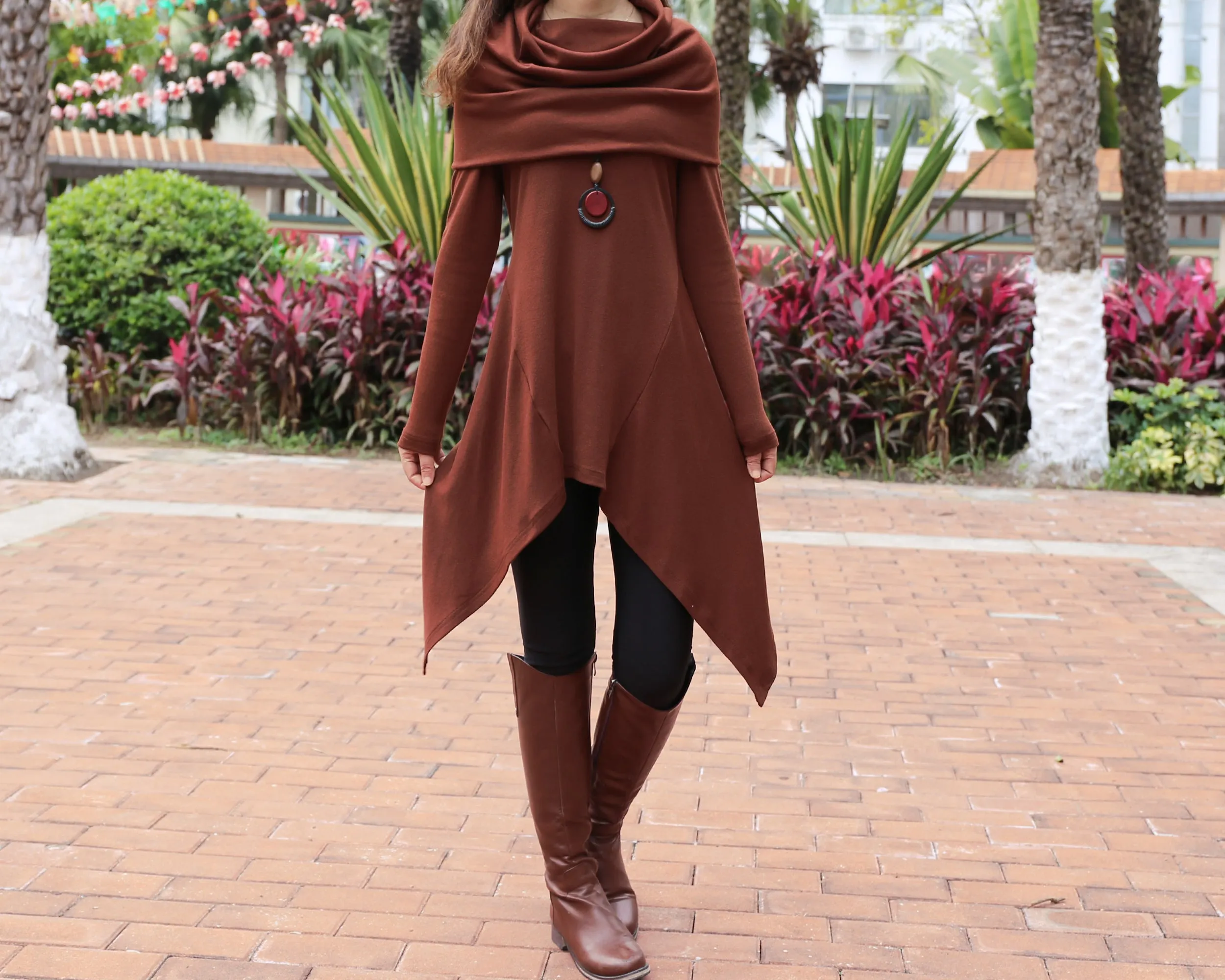 Cotton tunic tops, shawl collar top, knit tunic dress, plus size sweatshirt, oversized knit top, asymmetrical t-shirt(Y1084)
