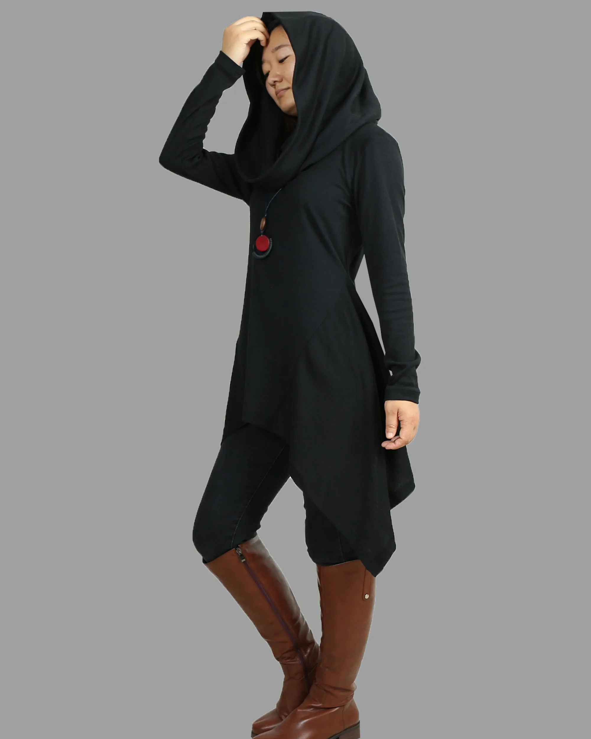 Cotton tunic tops, shawl collar top, knit tunic dress, plus size sweatshirt, oversized knit top, asymmetrical t-shirt(Y1084)