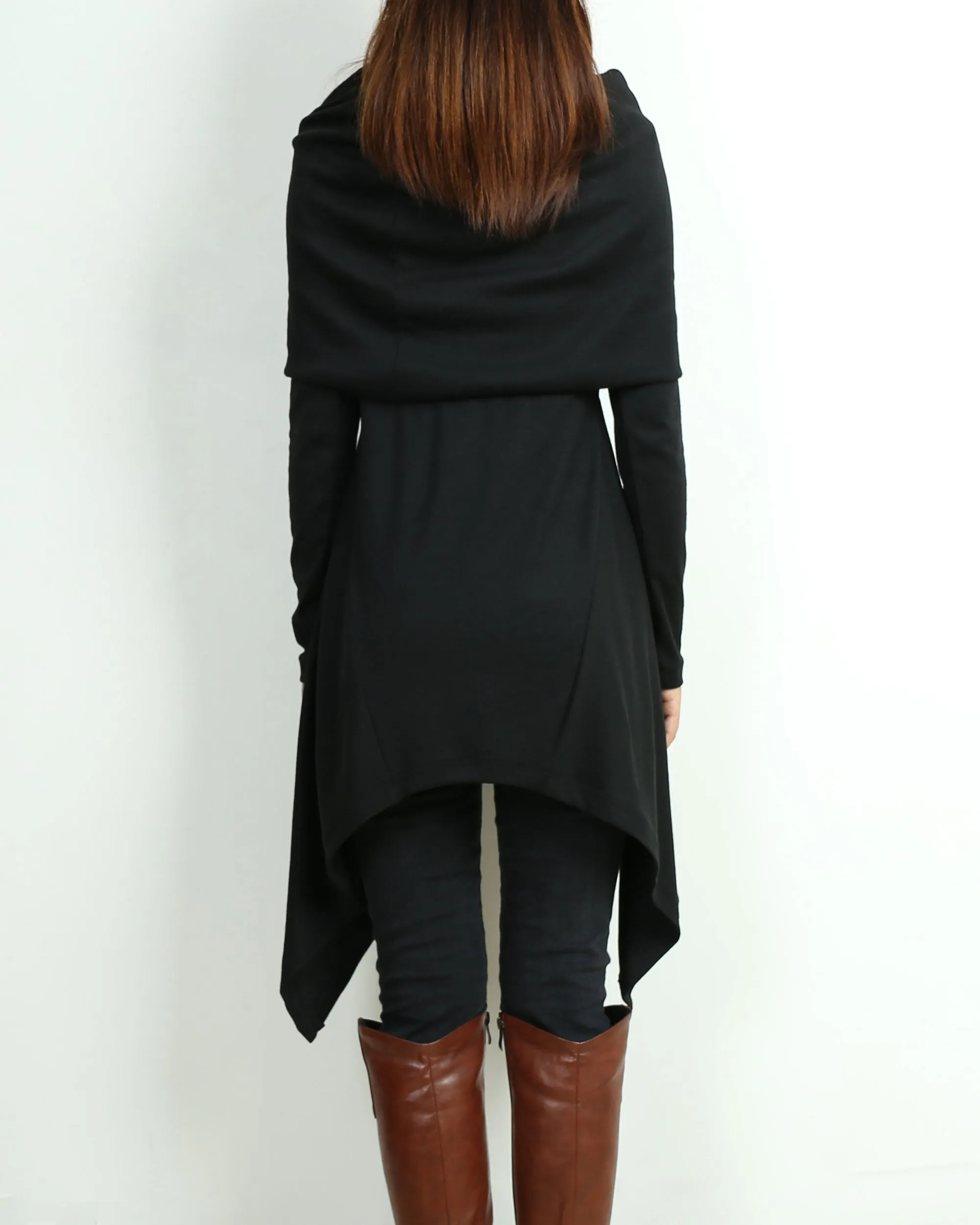 Cotton tunic tops, shawl collar top, knit tunic dress, plus size sweatshirt, oversized knit top, asymmetrical t-shirt(Y1084)