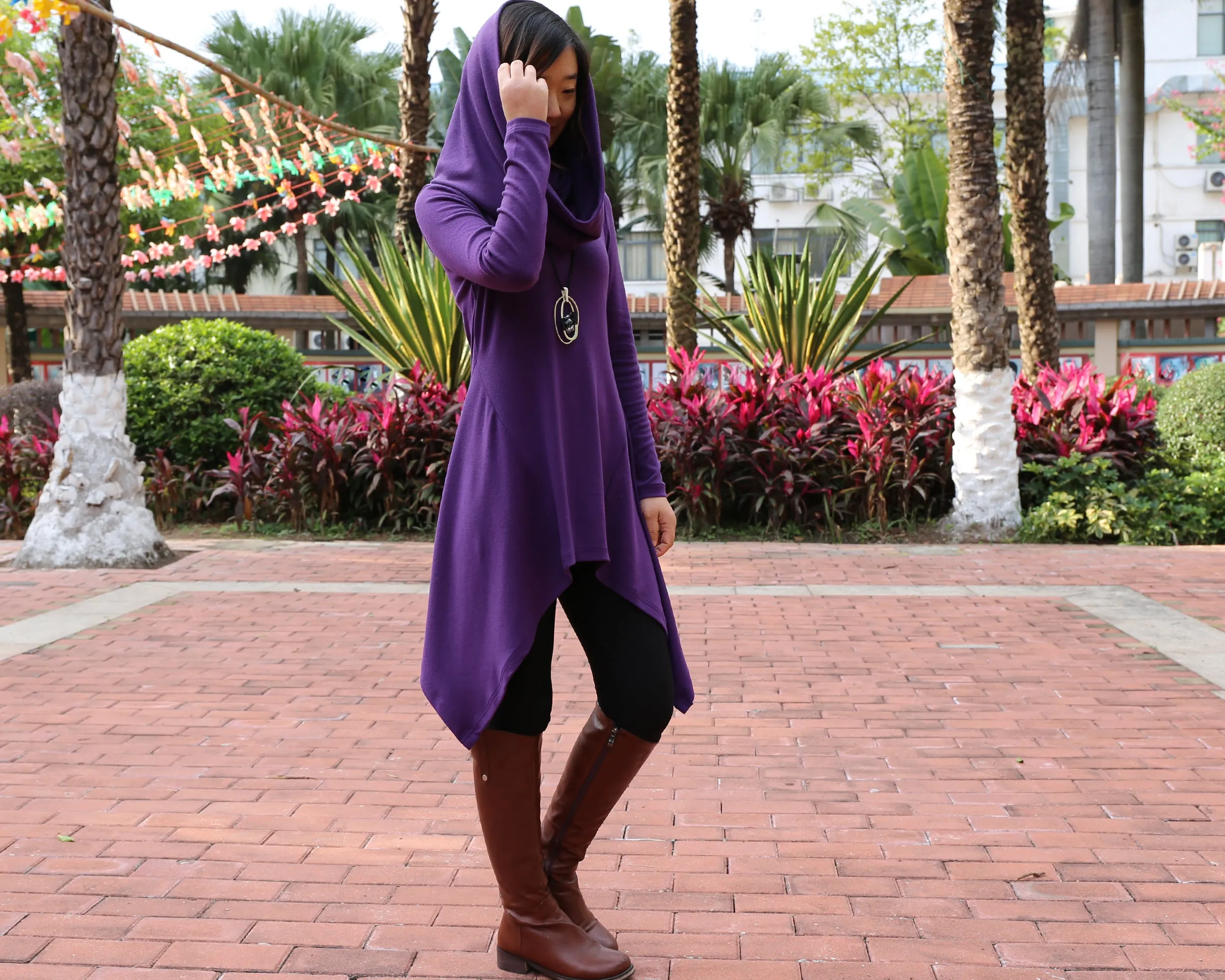 Cotton tunic tops, shawl collar top, knit tunic dress, plus size sweatshirt, oversized knit top, asymmetrical t-shirt(Y1084)