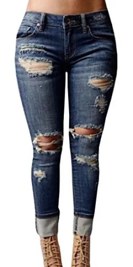 Dalinarrow Women's Sexy High Waisted Ripped Holes Skinny Jeans Pant