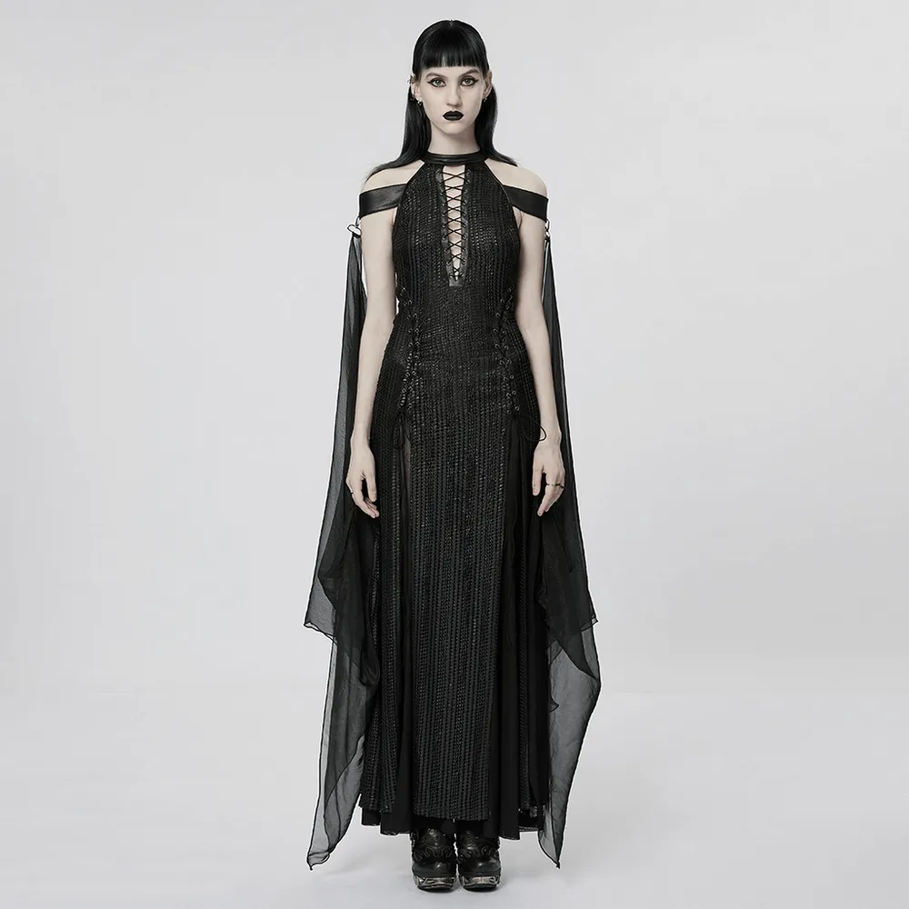 Dark Enchantress Mesh Halter Gown with Cloak