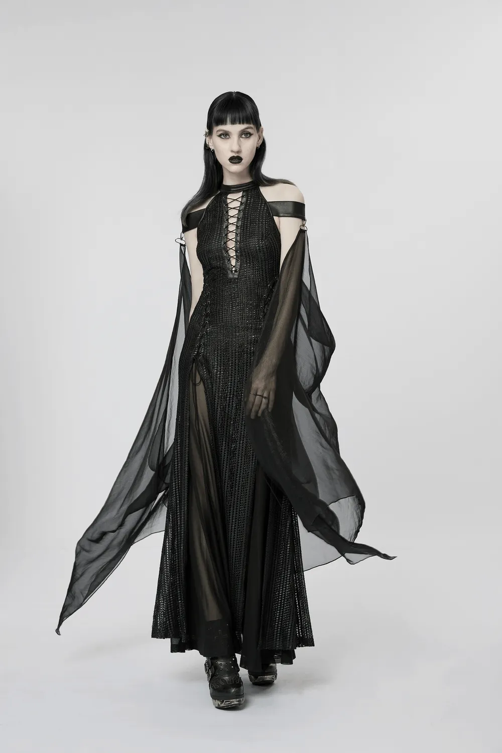 Dark Enchantress Mesh Halter Gown with Cloak