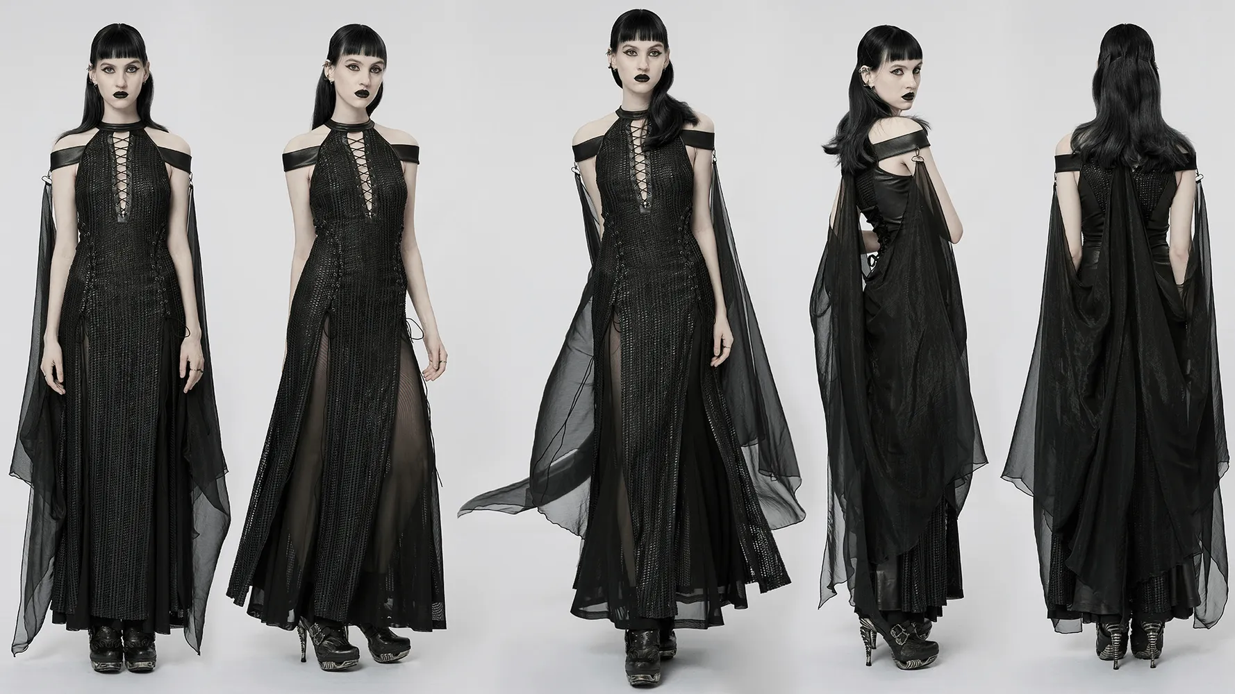 Dark Enchantress Mesh Halter Gown with Cloak
