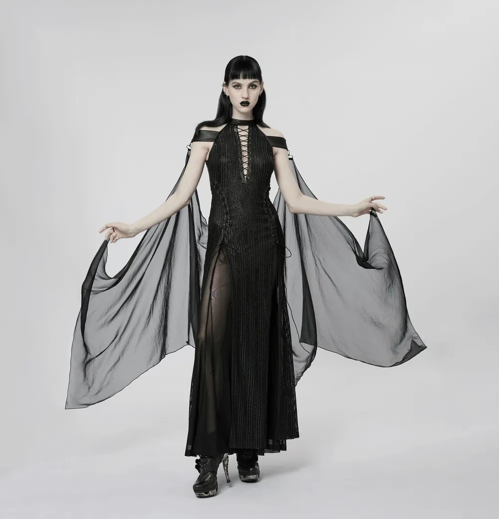 Dark Enchantress Mesh Halter Gown with Cloak