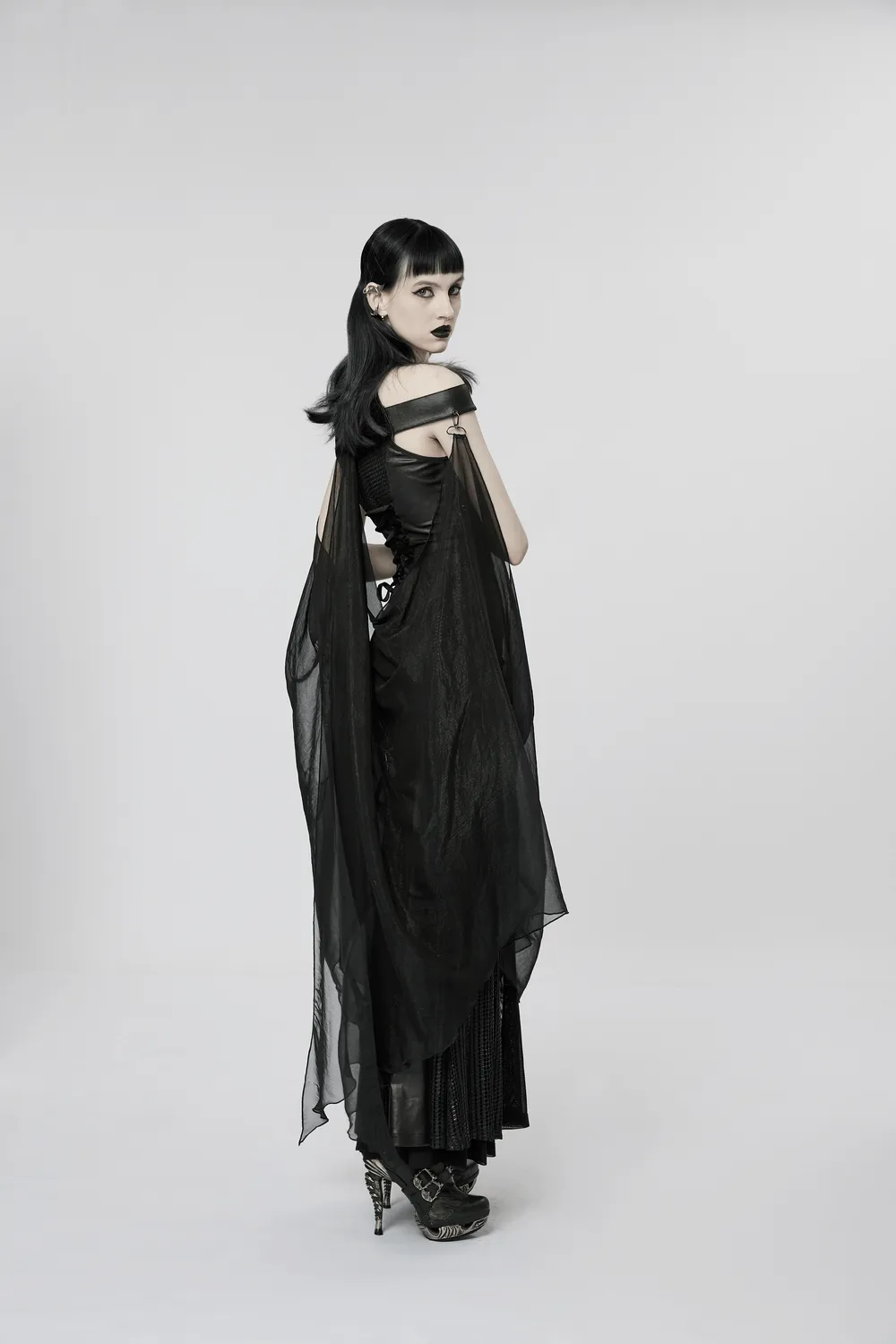 Dark Enchantress Mesh Halter Gown with Cloak