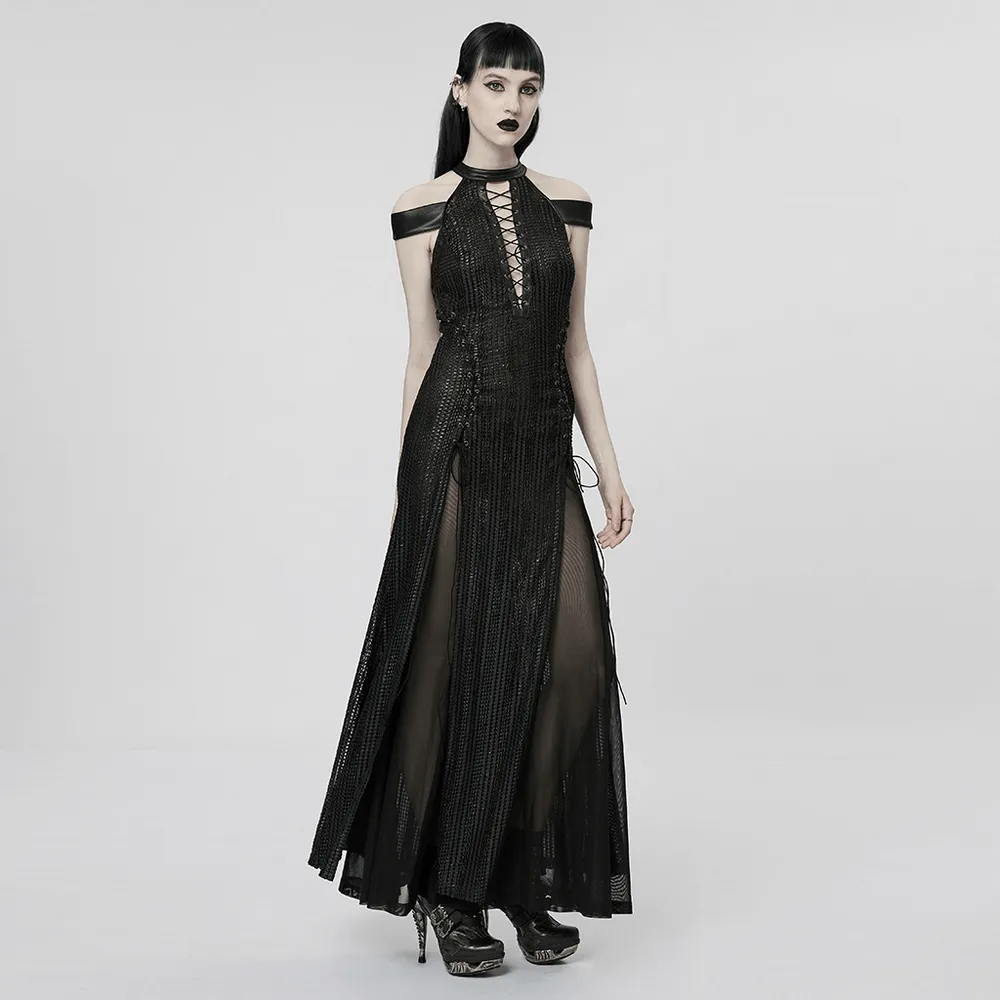 Dark Enchantress Mesh Halter Gown with Cloak