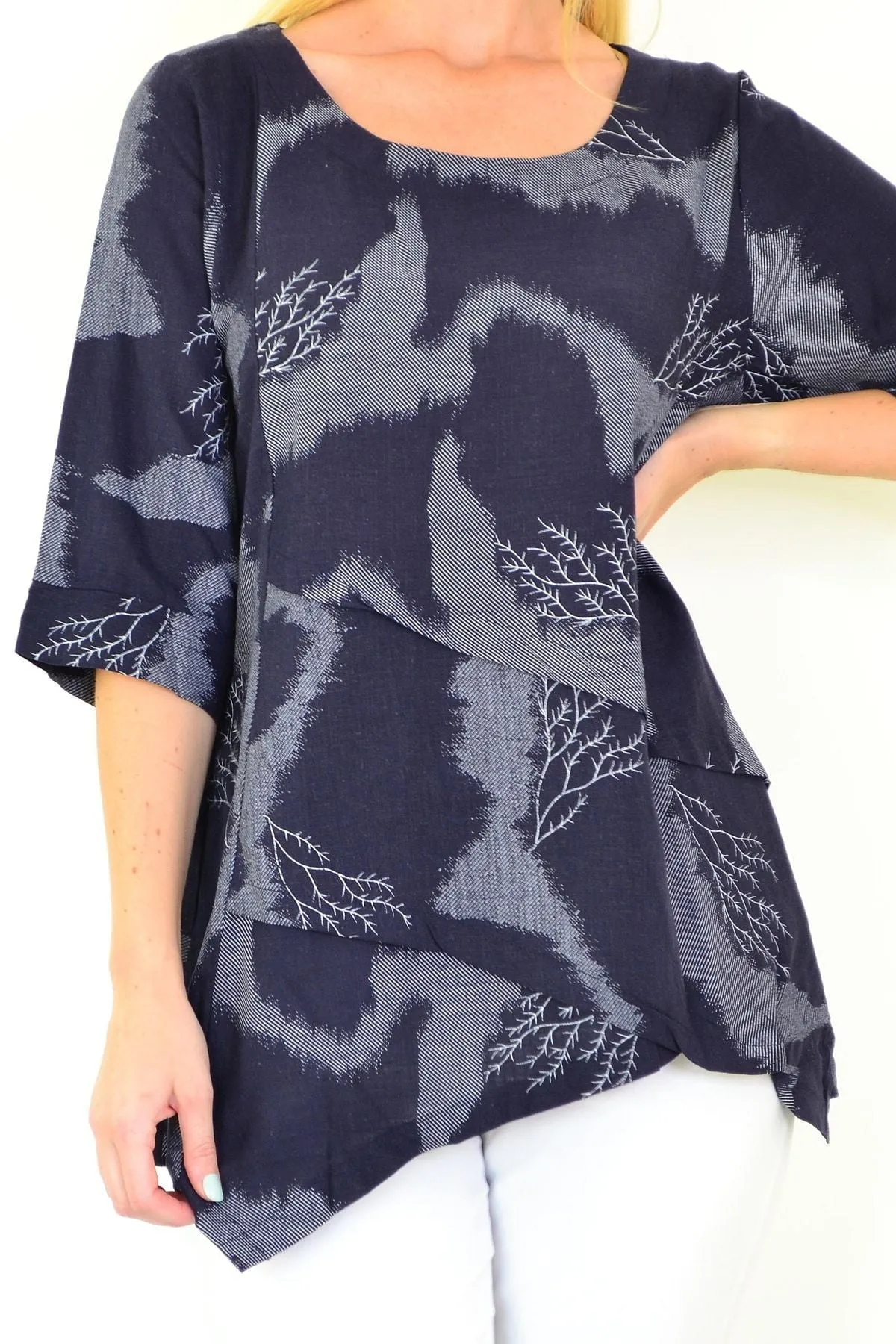 Denim Forest Linen Blend Tunic Top