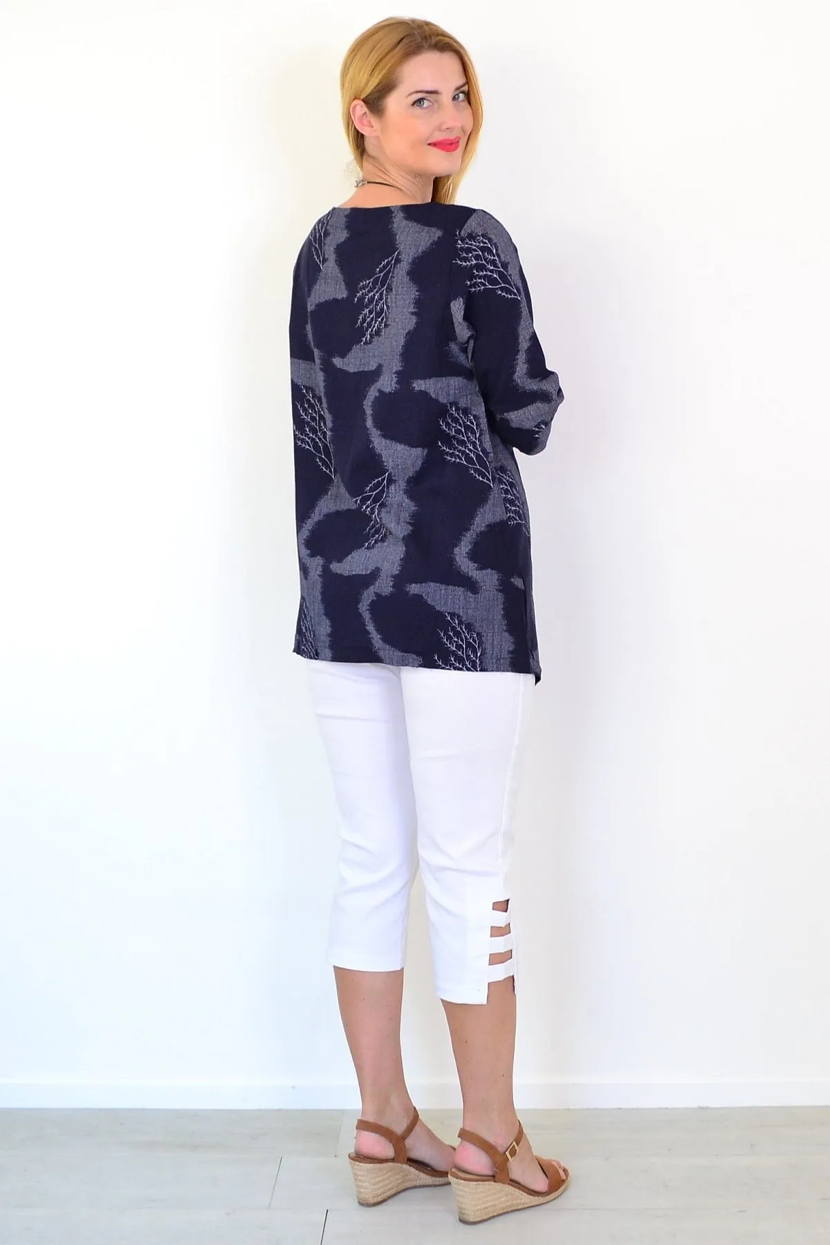 Denim Forest Linen Blend Tunic Top