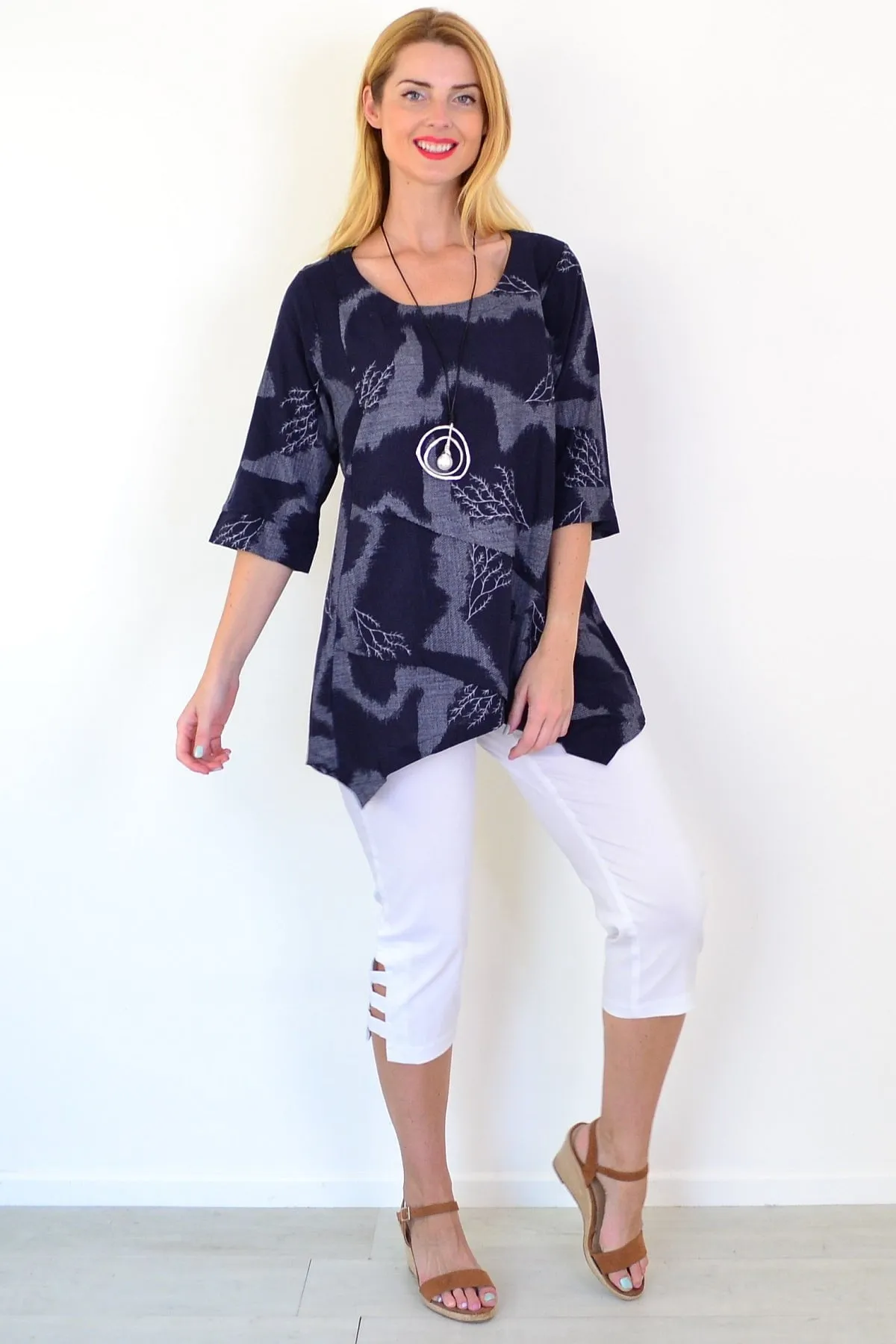 Denim Forest Linen Blend Tunic Top