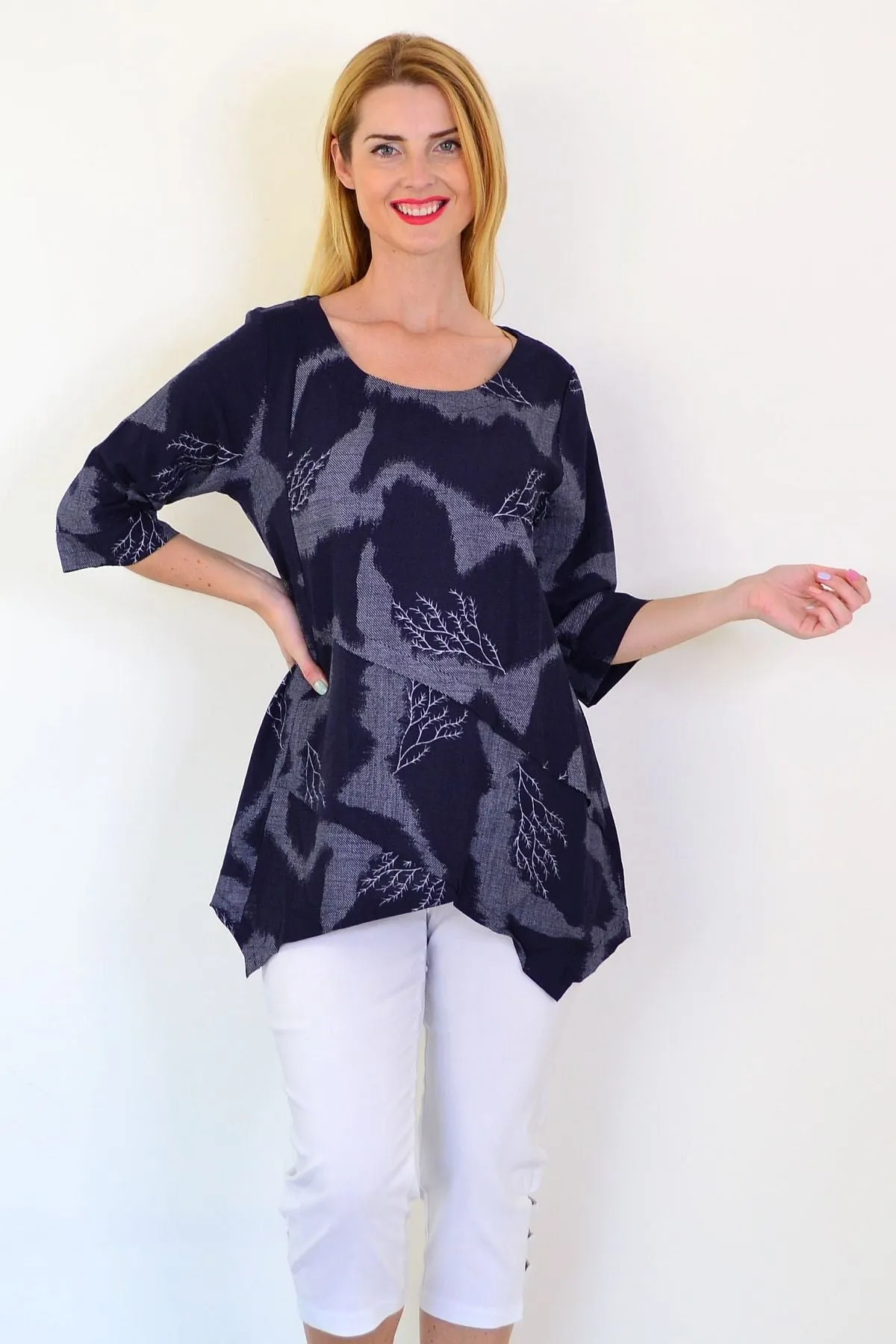 Denim Forest Linen Blend Tunic Top