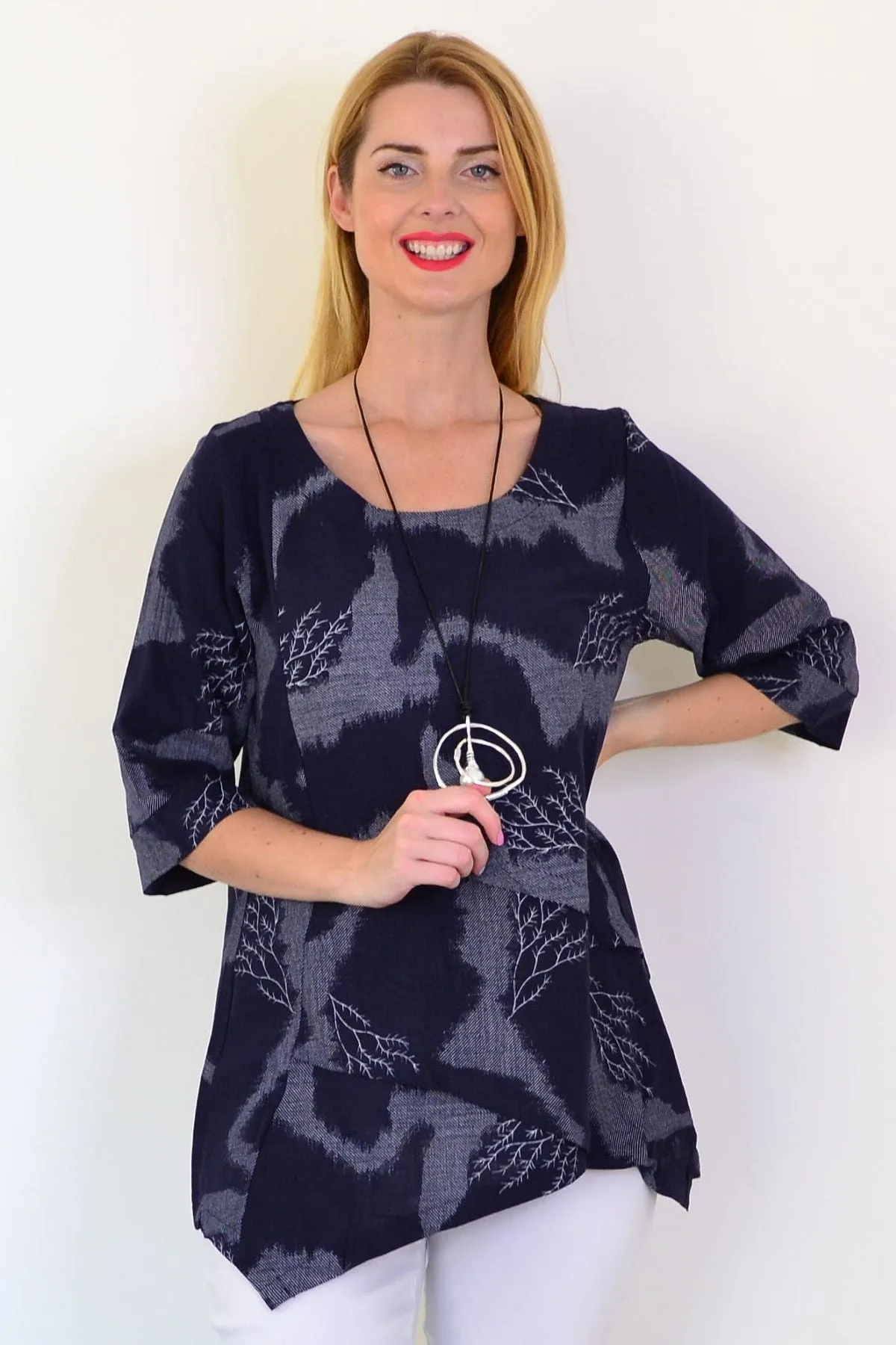 Denim Forest Linen Blend Tunic Top