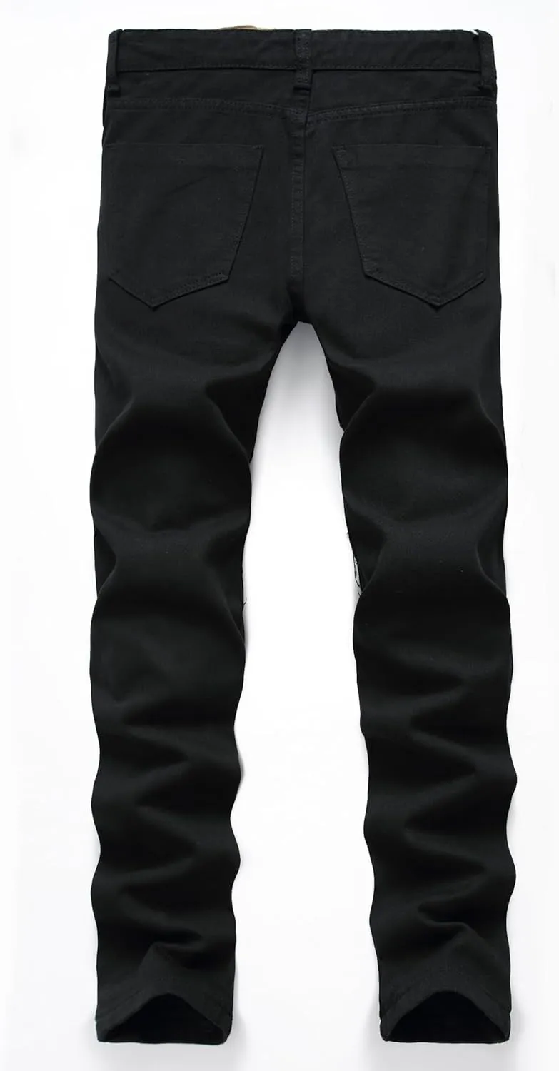 Denim Jeans for Men Slim Fit Ripped Stretch Skinny Distressed Stacked Straight Leg Moto Biker Pants