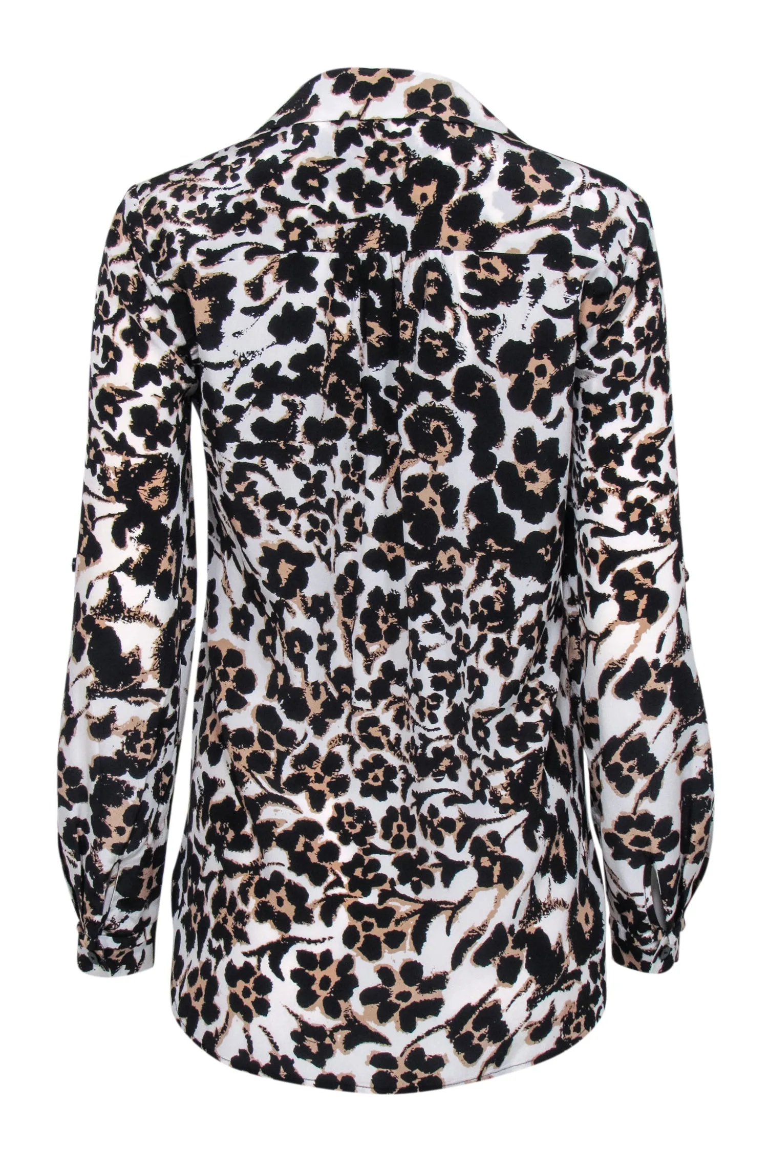 Diane von Furstenberg - White w/ Tan & Black Floral Leopard Print Blouse Sz 4