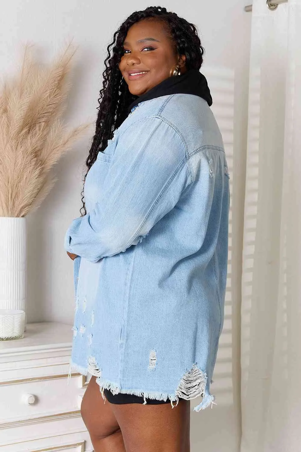 Distressed Raw Hem Denim Jacket