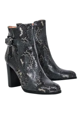 Donald J Pliner - Grey & Black Python Embossed Leather Heeled Booties Sz 8.5