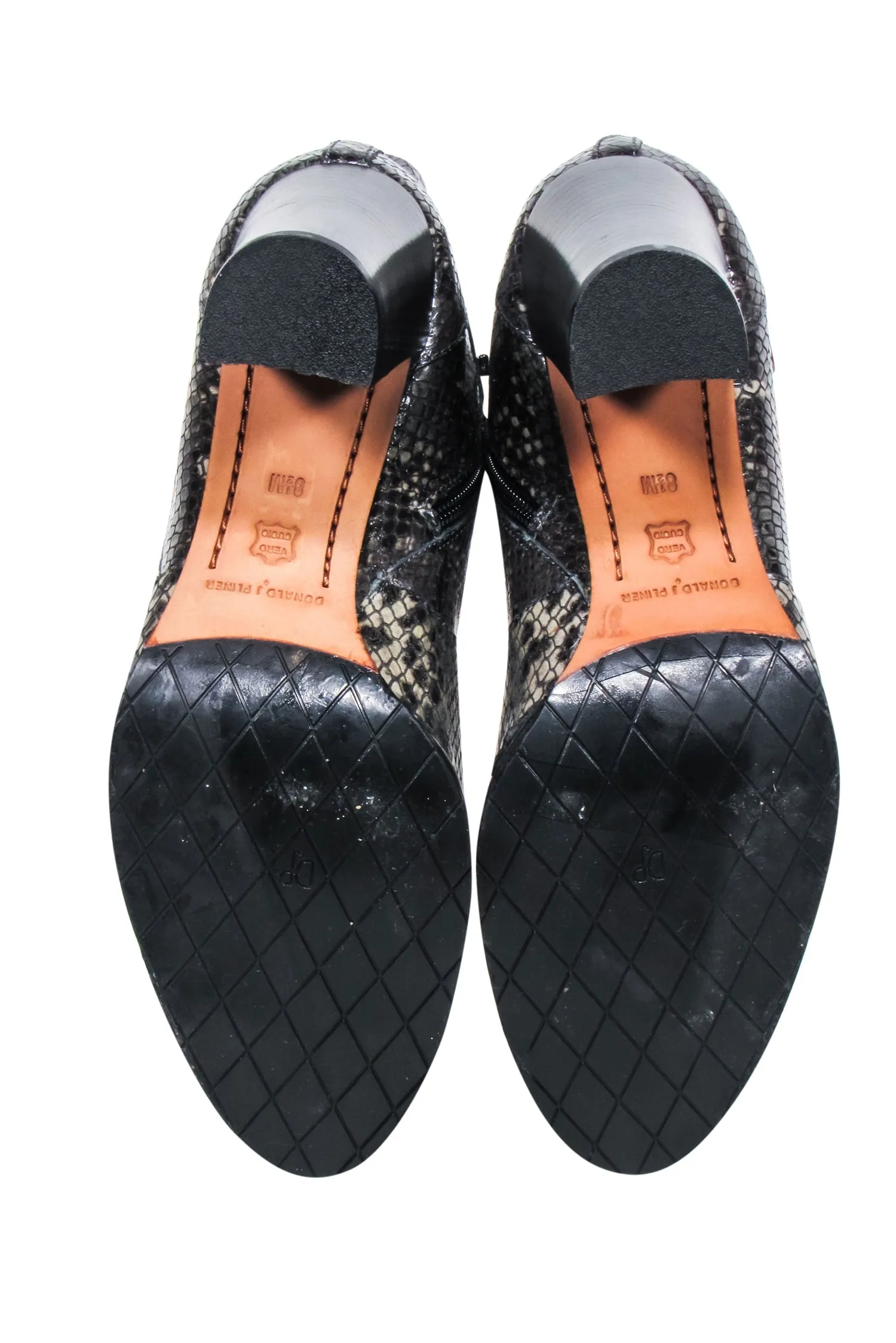 Donald J Pliner - Grey & Black Python Embossed Leather Heeled Booties Sz 8.5