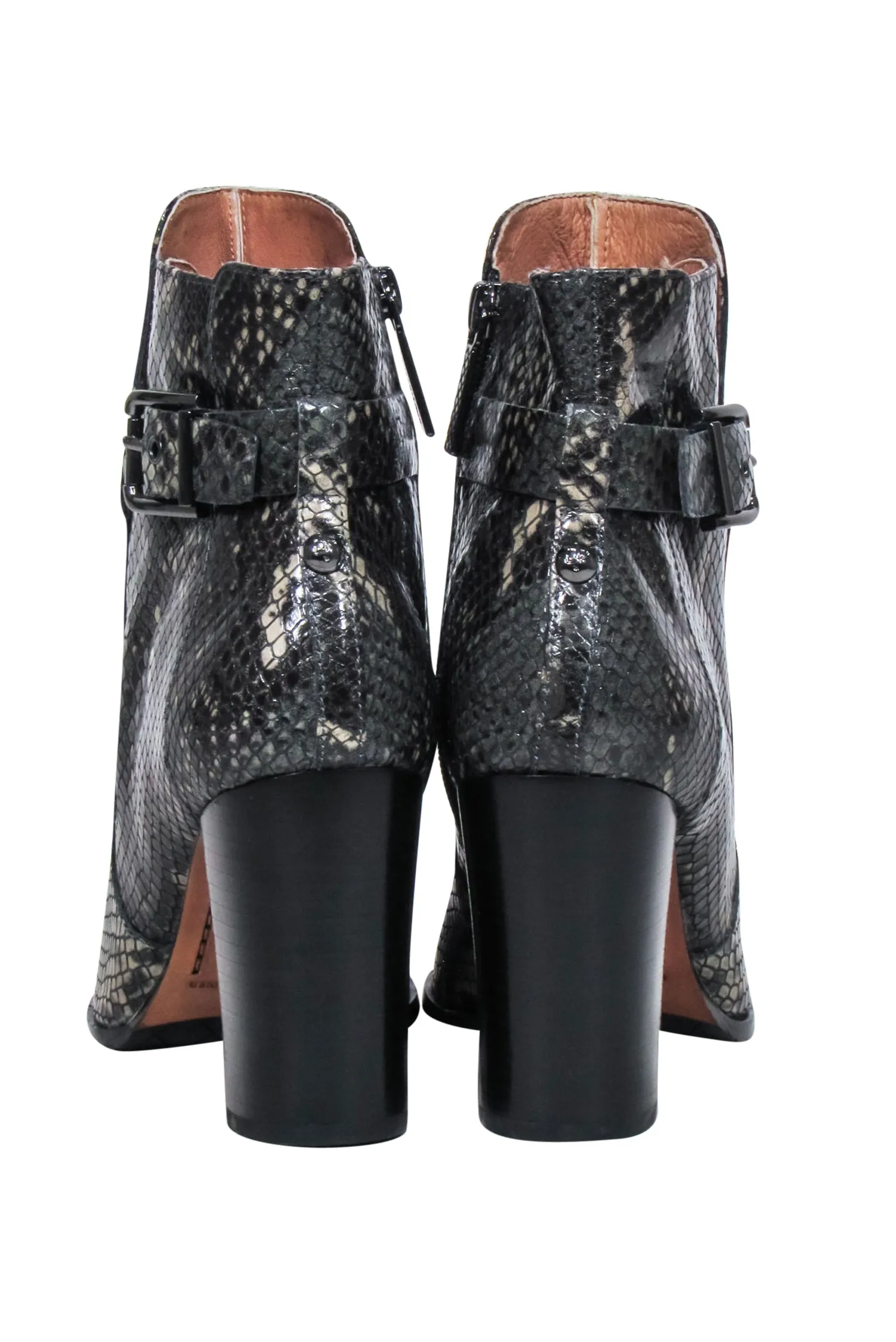 Donald J Pliner - Grey & Black Python Embossed Leather Heeled Booties Sz 8.5