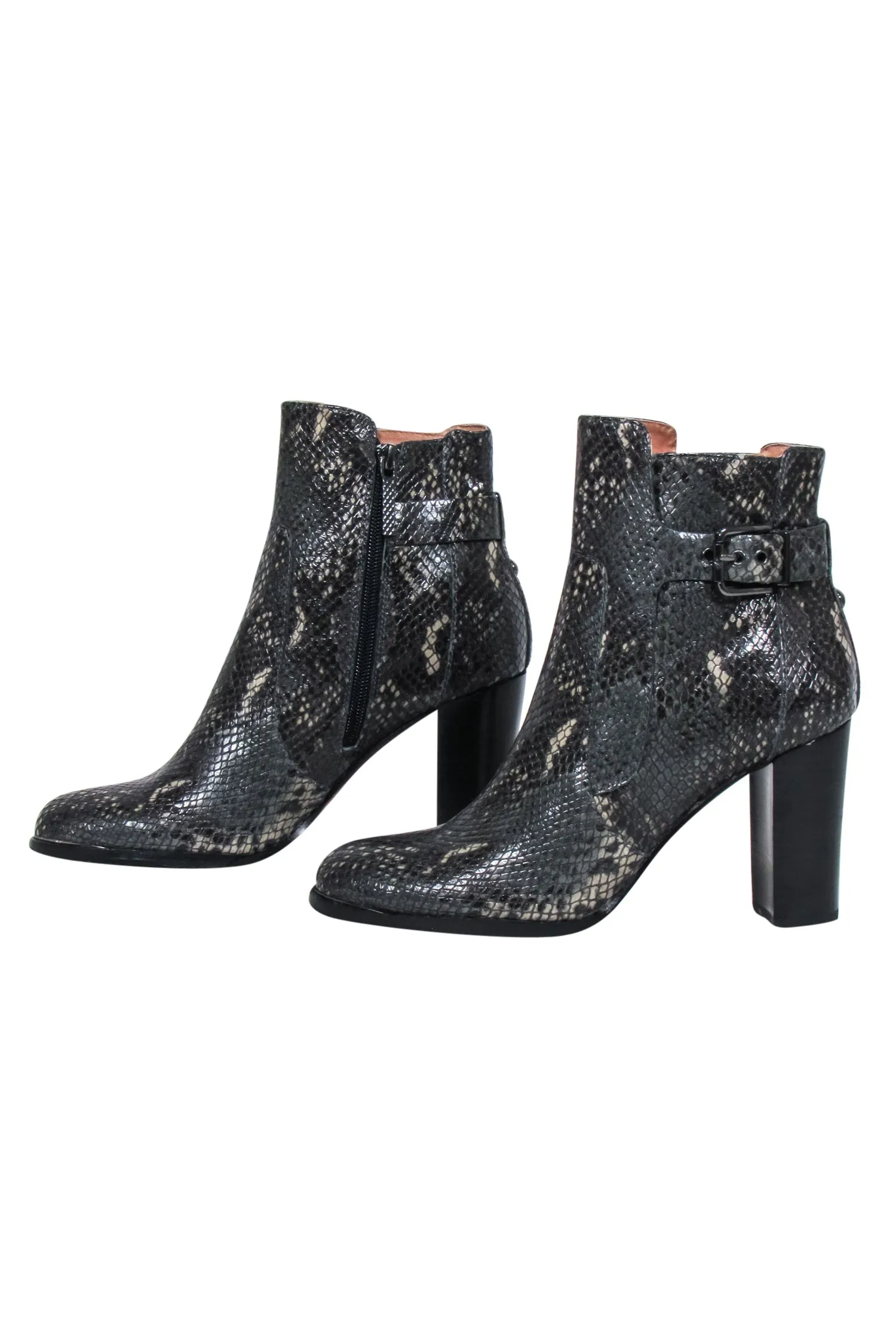 Donald J Pliner - Grey & Black Python Embossed Leather Heeled Booties Sz 8.5