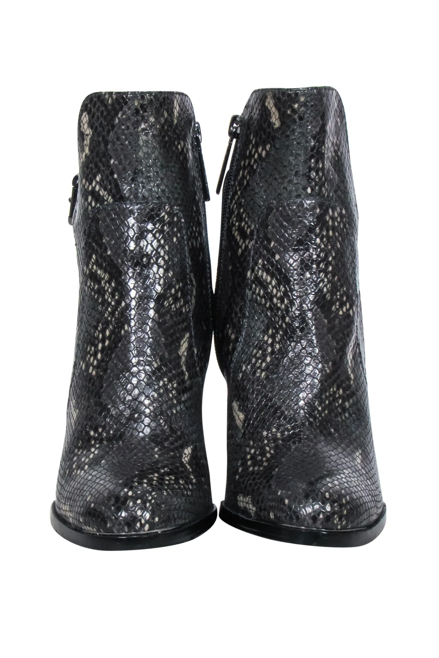 Donald J Pliner - Grey & Black Python Embossed Leather Heeled Booties Sz 8.5