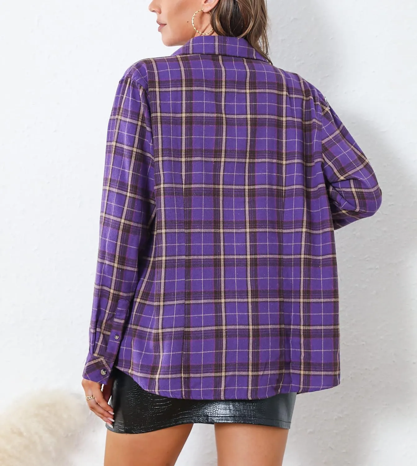 Esabel.C Flannel Shirts for Women Long Sleeve Button Down Plaid Fall Shirt Casual Work Tops