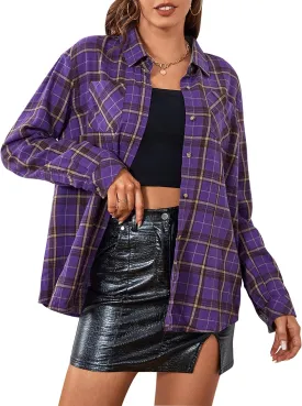 Esabel.C Flannel Shirts for Women Long Sleeve Button Down Plaid Fall Shirt Casual Work Tops