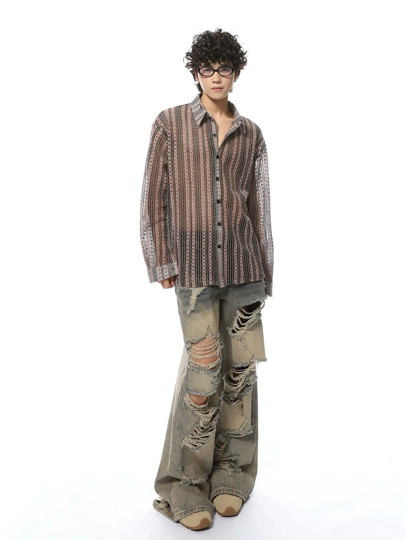 Extra-Distressed Vintage Wash Wide-Leg Jeans