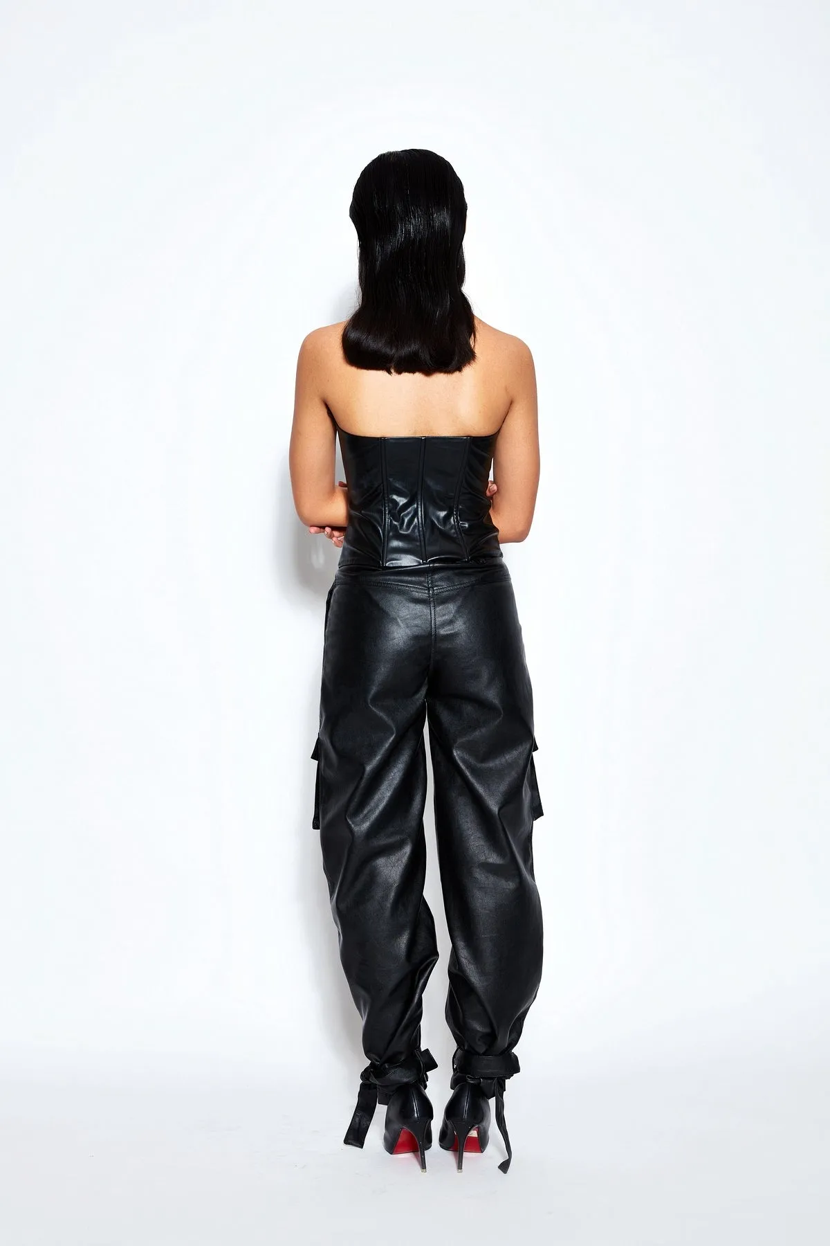 Faux Leather Corset Top and Cargo Pant Set