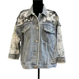 Floral Embroidery Lace Ripped Jean Jacket
