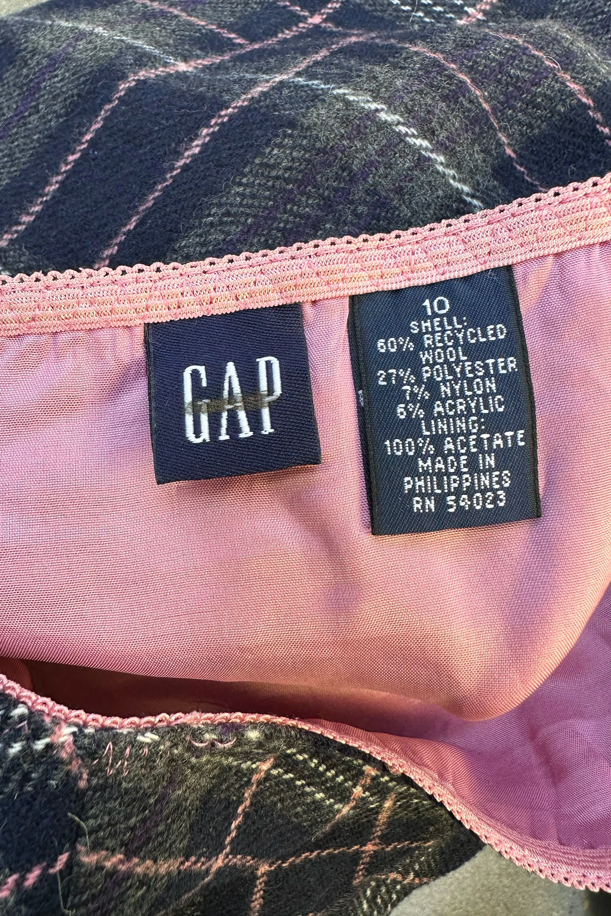 GAP 90s Plaid Knee-Length Skirt, Navy Pink Gray, Grunge, US Size 10