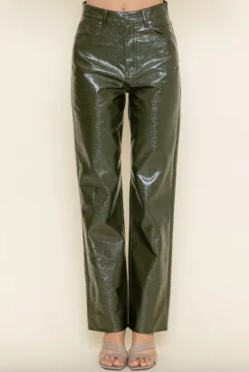 High Waisted Wide Leg Glossy Leather Pants