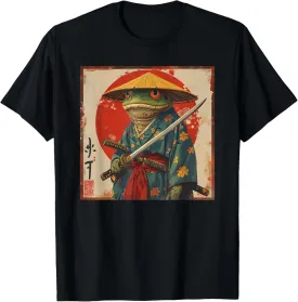 Japanese Woodblock Art: Samurai Frog Japanese kanji T-Shirt