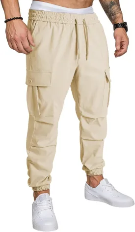 JMIERR Mens Casual Cargo Joggers Pants Elastic Waist Drawstring Stretch Relaxed Fit Work Pants Tapered Sweatpants