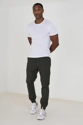 KHAKI COTTON/LINEN POCKET DETAIL CARGO TROUSERS