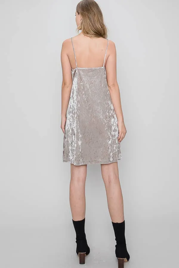 Lace Trim Velvet Slip Dress