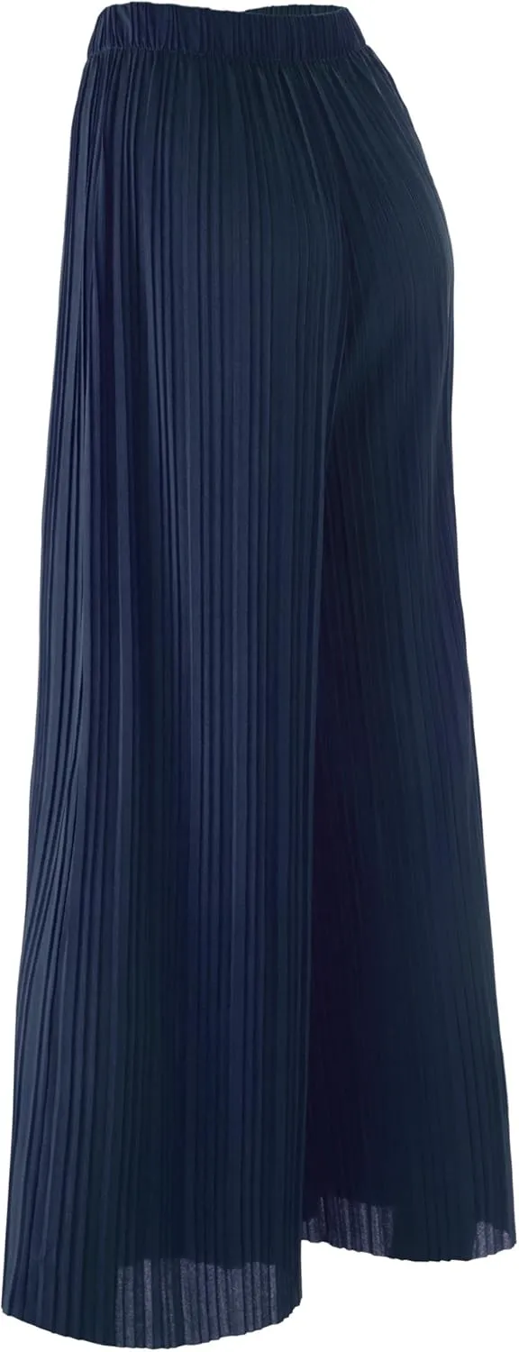 Lock and Love Womens Pleated Wide Leg Palazzo Maxi Pants with Drawstring or Elastic Band