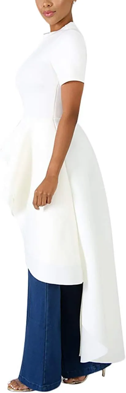 Lrady Womens Casual Shirt Dress High Low Irregular Ruffle Hem Blouse Asymmetrical Peplum Long Tunic Tops