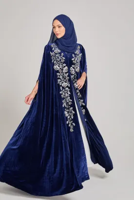 Luxury Sapphire Blue Velvet Embellished Cape