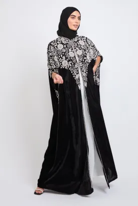 Luxury Velvet Embellished Cape with Pearls & Crystals - Black