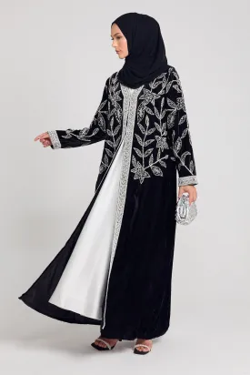 Luxury Velvet Pearl Embellished Open Abaya