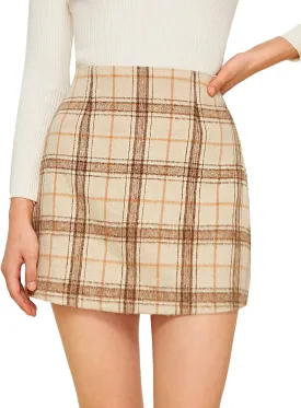 MakeMeChic Women's Plaid Skirt High Waisted Pencil Mini Skirt