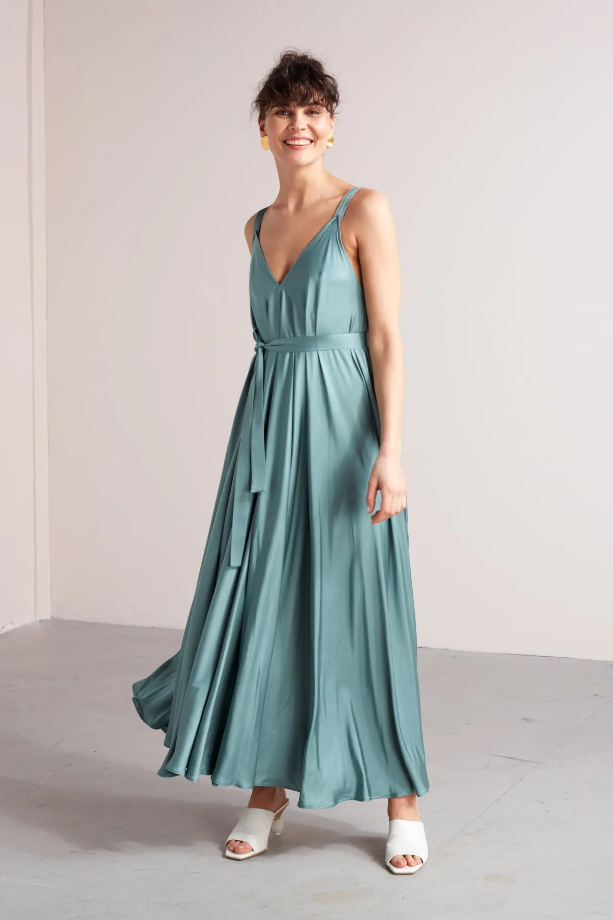 MALIA fluttering maxi dress dress in dusty blue