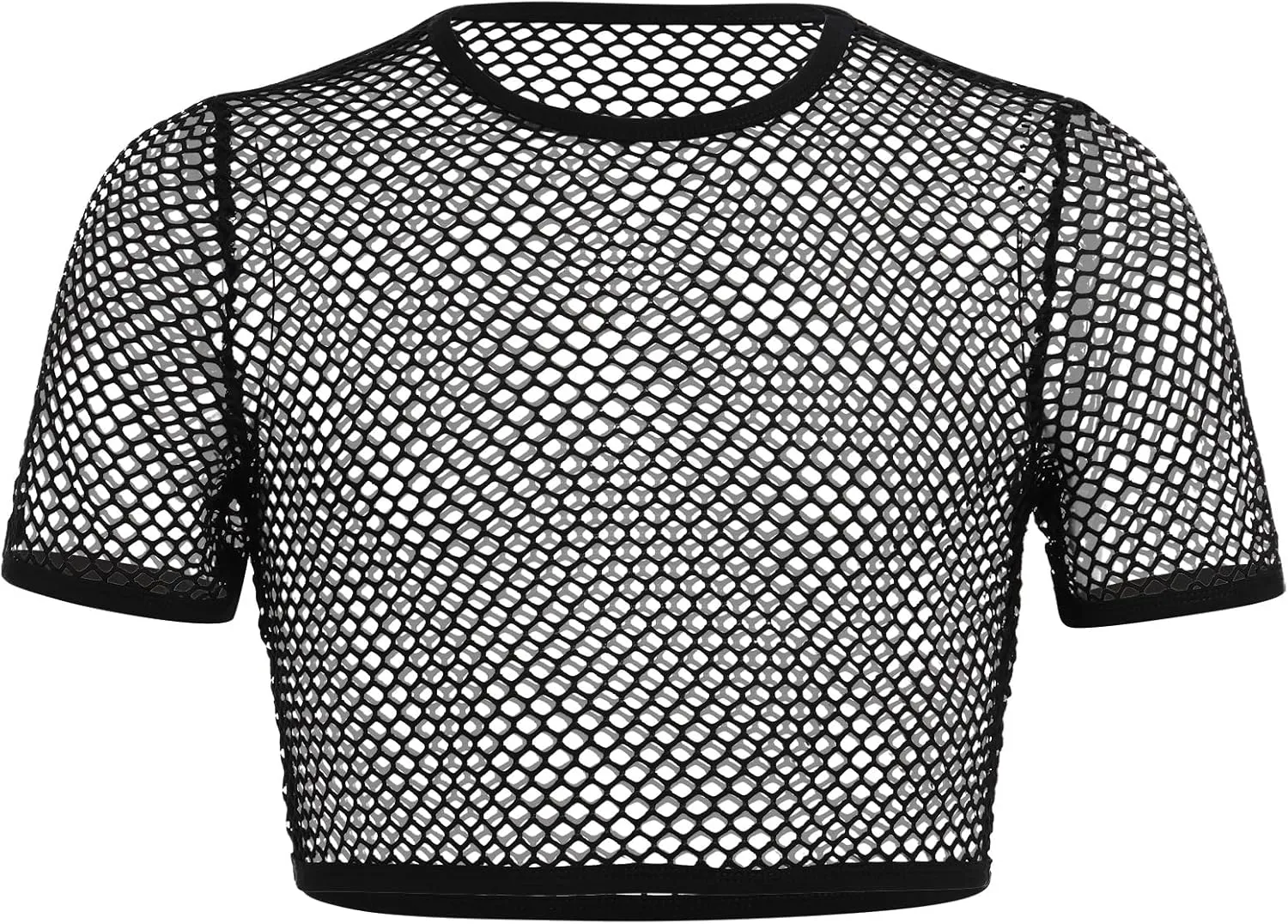 Men's Fishnet Shirts Sheer Short Sleeve Crop Top Mesh Tank Tops Rave Going Out Dance Tops