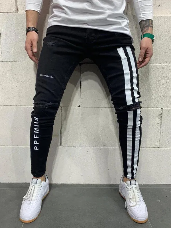 Men's Striped Stretch Skinny Jeans