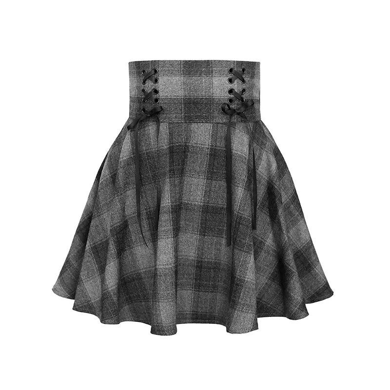 'No Smoke without Fire' Grey Grunge Plaid Skirt
